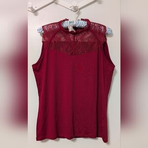 ChicMe Sleeveless Lace Yoke Women's Top - Wine Red XL Slim Fit
